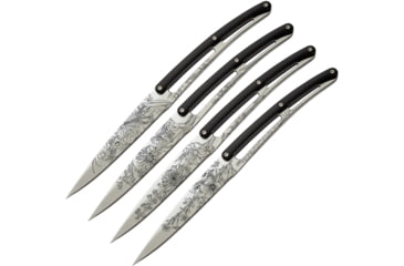 Image of Deejo Steak Bistro Knife Set Blossom Kitchen Knives, 9in Overall, 4.25in Mirror Serrated 420 SS Blade, Black ABS, Black, 4AP010