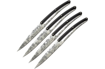 Image of Deejo Steak Bistro Knife Set Toile Kitchen Knives, 9in Overall, 4.25in Mirror Serrated 420 SS Blade, Black ABS, Black, 4AP011