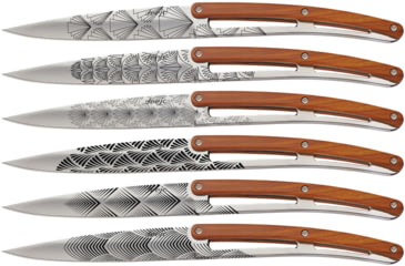 Image of Deejo Steak Knife Set Art Deco, 4.25 satin finish Z40C13 stainless blade, Coralwood handle, 6AB000101