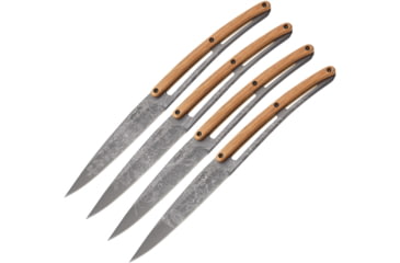 Image of Deejo Steak Knives Tiium Blossom Kitchen Knives, 9in Overall, 4.25in Titanium Coated Z40C13 SS Blade, Olive Wood, 4FB010