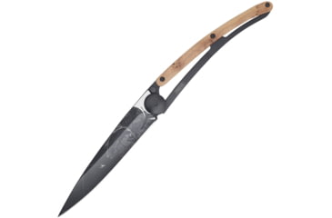 Image of Deejo Tattoo 37g Juniper Trout Folding Knife, 3.75in Black Matte Finish SS Blade, Juniper Wood, 1GB121