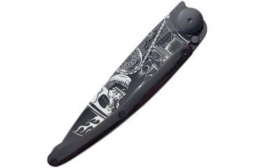 Image of Deejo Tattoo 37g Ride or Die Folding Knife, 3.75in Black Titanium Coated Z40C13 SS Blade, Ebony Wood, Black, 1GB134