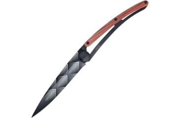 Image of Deejo Tattoo Linerlock 27g Art Deco Folding Knife, 3 black titanium coated Z40C13 stainless blade, Coralwood handle, 9GB000101