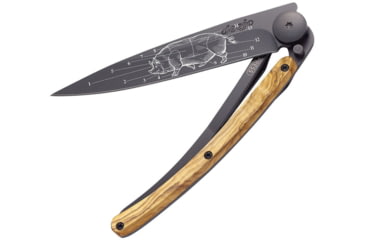 Image of Deejo Tattoo Linerlock 37g Prime Cut Folding Knife, 3.75 black titanium coated Z40C13 stainless blade, Olive wood handle, 1GB000152