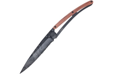 Image of Deejo Tattoo Linerlock 37gTopography Folding Knife, 3.75 black finish partially serrated Z40C13 stain, Coralwood handle, 1GB000510