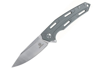 Image of Defcon JK Cutter Framelock Folding Knife, 3.5in Satin D2 Tool Steel Drop Point, Gray Satin Titanium Handle, Pocket Clip, TF3334