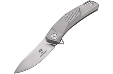 Image of Defcon JK EDC Ulu Framelock Folding Knife, 3.5in Satin D2 Tool Steel Blade, Gray Titanium Handle, Pocket Clip, Ulu Blade, TF3217