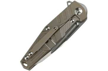 Image of Defcon JK Radioactive Framelock Folding Knife, 3.25in Satin D2 Tool Steel Tanto Blade, Aged Brass Finish Titanium Handle, Pocket Clip, TF3333