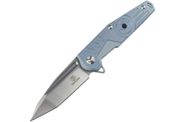 Image of Defcon JK Radioactive Framelock Folding Knife, 3.25in Satin D2 Tool Steel Tanto Blade, Blue-Gray Titanium Handle, Pocket Clip, TF33331