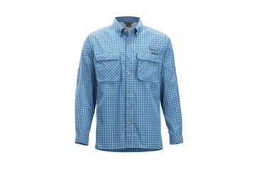 Image of DEMO, ExOfficio Air Strip Check Plaid Long Sleeve Shirt - Mens, Medium, Dk Aegean, 1001-3159-Dk Aegean-M