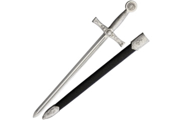 Image of Denix Excalibur Sword Letter Opener with Black synthetic sheath, 8 false edge blade, Silver finish handle, DX3080F