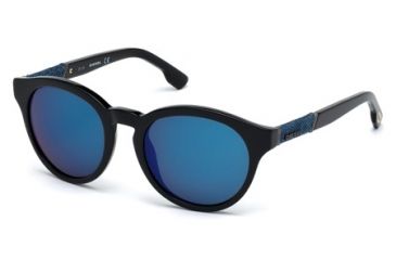 Image of Diesel DL0115 Sunglasses - Shiny Black Frame Color, Blue Mirror Lens Color