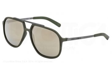 Image of Dolce&amp;Gabbana LIFESTYLE DG6088 Sunglasses 27776G-59 - Green Rubber Frame, Light Brown Mirror Gold Lenses