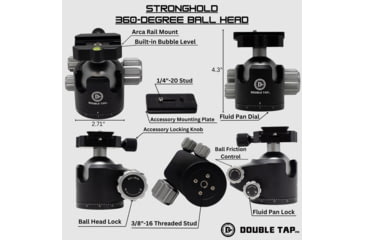 Image of Double Tap Industries Stronghold Carbon Fiber Shooting Tripod w/Leveling Head, Black, TRI-CF-002L