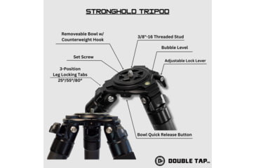 Image of Double Tap Industries Stronghold Carbon Fiber Shooting Tripod w/Leveling Head, Black, TRI-CF-002L