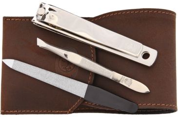 Image of Dovo Nickel Plated Pocket Set w/Nail Clippers,Tweezers and File and Brown Leather Pouch, 4009 051