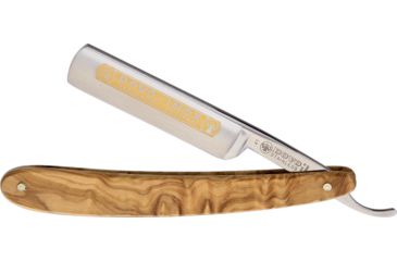 Image of Dovo Straight Razor Stainless Folding Knife,3in,Stainless Steel,Standard Edge,Satin,Olive,Wood Handle DOV415875