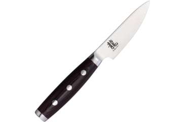 Image of Dragon by Apogee Dragon Fire Paring Knife, 3.5in, Satin, CTS-BD1 SS Blade Kitchen Knives, 3.5in Satin Cts-Bd1 SS Blade, SS Bolster, Fda Approved Red Resin And Linen Canvas Micarta Handle, DRGF-PARI-0350