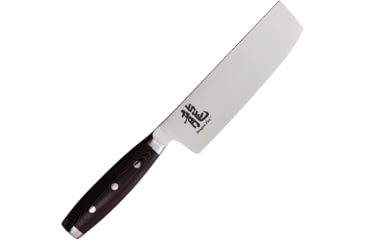 Image of Dragon by Apogee Nakiri Knife, 12 1/2in, Satin, CTS-BD1 SS blade Kitchen Knives, 12.5in Overall, 7.25in Satin Cts-Bd1 SS Blade, SS Bolster, Fda Approved Red Resin And Linen Canvas Micarta Handle, DRGF-NAKI-0700