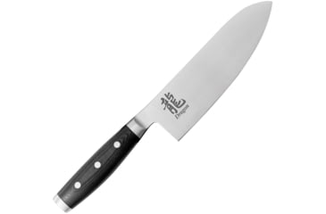 Image of Dragon by Apogee Santoku Knife,12 1/2in, Satin, CTS-BD1 SS blade Kitchen Knives, 12.5in Overall, 7.25in Satin Cts-Bd1 SS Blade, SS Pommel, Fda Approved Black Resin And Linen Canvas Micarta Handle, DRGN-SANT-0750