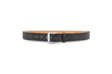 Image of 1-1/2" Basketweave Black Leather Garrison Belt with Nickel Buckle
