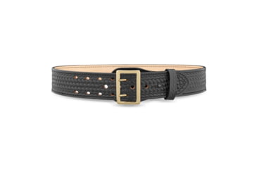 Image of 2-1/4" Basketweave Leather Sam Brown 2 Row Stitch Duty Belt with Solid Brass Gold Buckle