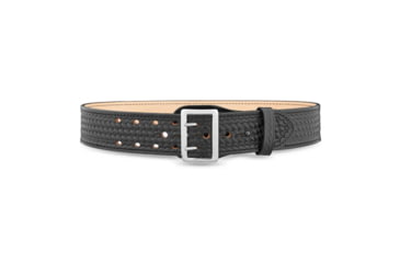 Image of 2-1/4" Basketweave Leather Sam Brown 2 Row Stitch Duty Belt with Solid Brass Nickel Buckle