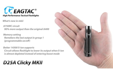 Image of EAGTAC D25A RC Clicky Flashlight, XP-G2 R5 NW LED, 176lm,1xAA, Black, D25A-CLICKY-XPG2-NW