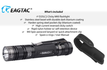 Image of EAGTAC D25LC2 Clicky MKII Flashlight, Luminus SST20 CRI-95 4000K NW LED, 820lm, Black, D25LC2-CLICKY-MKII-SST20-NW
