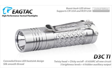 Image of EAGTAC D3C RC Ti Flashlight, Luminus SST20 CRI-95 4000K NW LED, 510lm, Silver, D3C-CLICKY-TI-SST20-NW