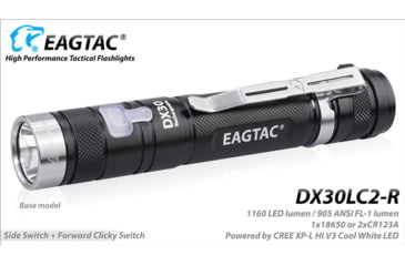 Image of EAGTAC DX30LC2-R Rechargeable Flashlight, XP-L HI V2 NW LED, 1084lm, Black, DX30LC2R-XPLHI-BASE-NW