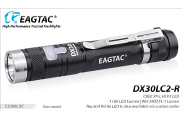 Image of EAGTAC DX30LC2-R Rechargeable Flashlight, XP-L HI V2 NW LED, 1084lm, Black, DX30LC2R-XPLHI-BASE-NW