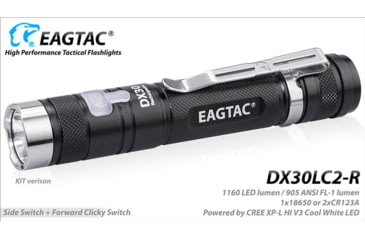 Image of EAGTAC DX30LC2-R Rechargeable Flashlight, XP-L HI V2 NW LED, 1084lm, Black, DX30LC2R-XPLHI-BASE-NW