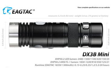 Image of EAGTAC DX3B Mini Flashlight, XHP50.2 CW LED, 2480lm, Black, Black, DX3BM-XHP502-REG-CW