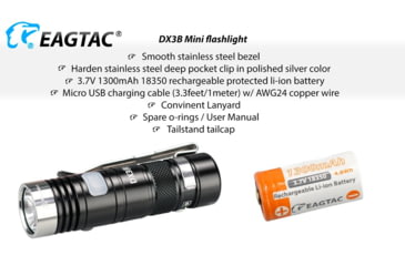 Image of EAGTAC DX3B Mini Flashlight, XHP50.2 CW LED, 2480lm, Black, Black, DX3BM-XHP502-REG-CW