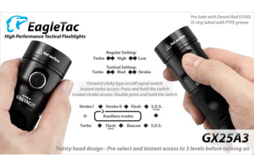 Image of EAGTAC GX25A3 Flashlight, XM-L2 U2 NW LED, 1105lm, Black, GX25A3-XML2-NW