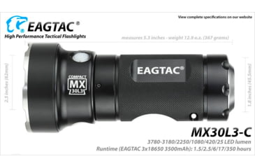 Image of EAGTAC MX30L3C Flashlight Kit, 6 Nichia 219B CRI-92 LED, 3000lm, Black, MX30L3C-6*219-KIT-NW