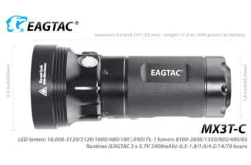 Image of EAGTAC MX3T-C Flashlight, Black, 10,000lm, MX3T-C-4*SST70-CW