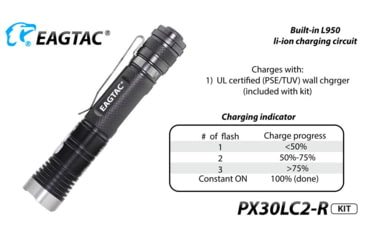 Image of EAGTAC PX30LC2-R Base Flashlight, XP-L HI CW LED, 1160lm, Black, PX30LC2R-XPLHI-BASE-CW