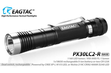Image of EAGTAC PX30LC2-R Base Flashlight, XP-L HI CW LED, 1160lm, Black, PX30LC2R-XPLHI-BASE-CW