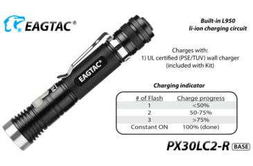 Image of EAGTAC PX30LC2-R Base Flashlight, XP-L HI CW LED, 1160lm, Black, PX30LC2R-XPLHI-BASE-CW