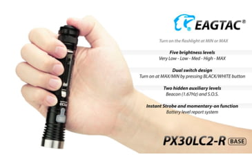 Image of EAGTAC PX30LC2-R Base Flashlight, XP-L HI CW LED, 1160lm, Black, PX30LC2R-XPLHI-BASE-CW