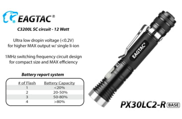 Image of EAGTAC PX30LC2-R Base Flashlight, XP-L HI CW LED, 1160lm, Black, PX30LC2R-XPLHI-BASE-CW