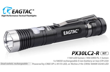 Image of EAGTAC PX30LC2-R Base Flashlight, XP-L HI CW LED, 1160lm, Black, PX30LC2R-XPLHI-BASE-CW