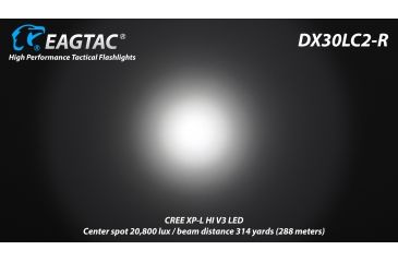 Image of Eagtac Rechargeable DX30LC2-R XPL HI 1160 Lumens LED Flashlight, Black, Medium, DX30LC2RXPLHI