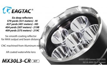 Image of Eagtac Rechargeable MX30L3C-R 6XPL HI 5250 Lumens LED Flashlight Kit, Black, Medium, MX30L3CR6*XPLHIKIT