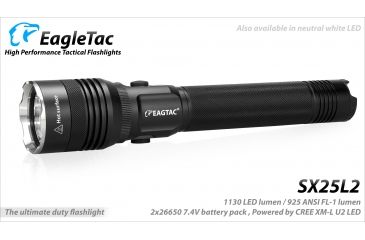 Image of Eagtac Rechargeable SX25L2 XM-L2 U4 1494 Lumens LED Flashlight, Black, Medium, SX25L2XML2