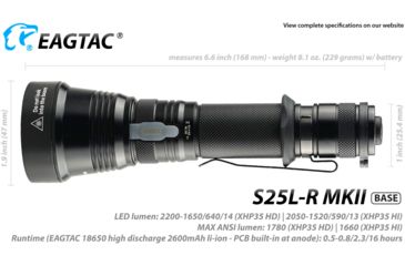 Image of EAGTAC S25L-R Base Flashlight, XHP35 HI CW LED, 1870lm, Black, Medium 4155