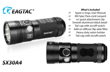 Image of EAGTAC SX30A4 Flashlight, Nichia 219C CRI92 4000K LED, 885lm, Black, SX30A4-219C-NW
