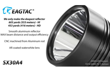 Image of EAGTAC SX30A4 Flashlight, Nichia 219C CRI92 4000K LED, 885lm, Black, SX30A4-219C-NW